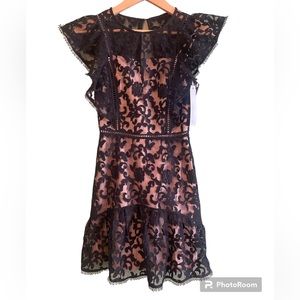 NWT Adelyn Rae Anthro Lace Floral Dress Ruffle Sleeves Tiered Lined Sheath Sz XS